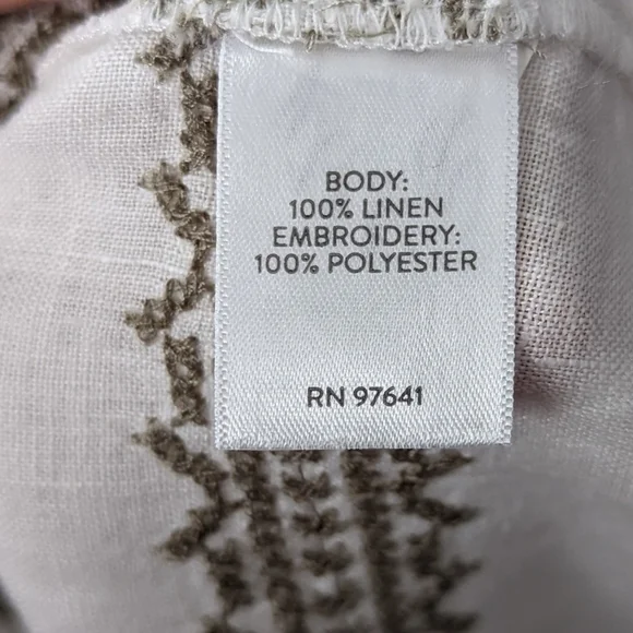 J Jill Love Linen Cross Stitch Casual Top White Sage Brush Size M - Picture 6 of 10